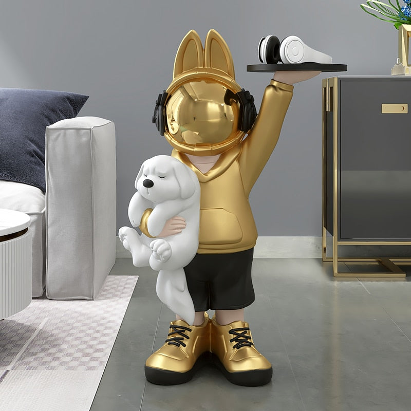 Bunny Astronaut with Tray Statue