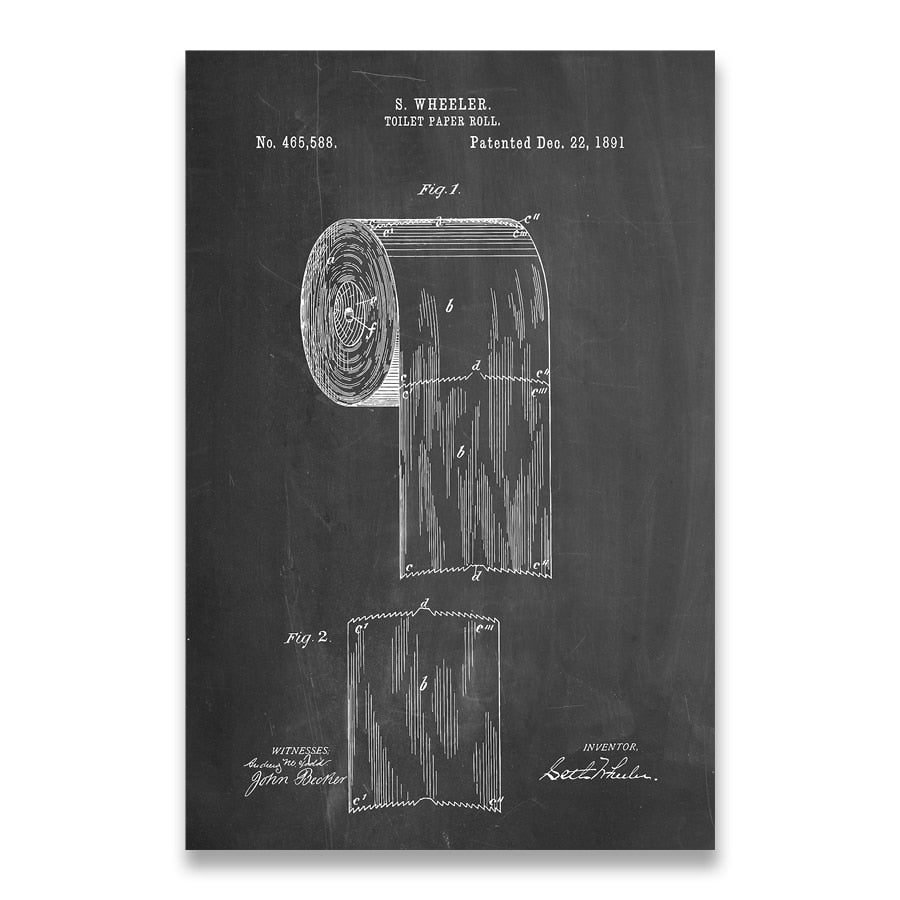 Toilet Paper Roll Patent Blueprint Canvas Art