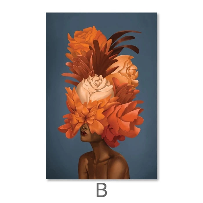 Sexy Black Woman Flower Canvas Art