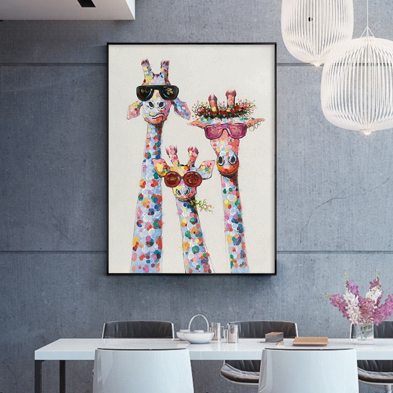 Cartoon Giraffes Family Wall Art Canvas