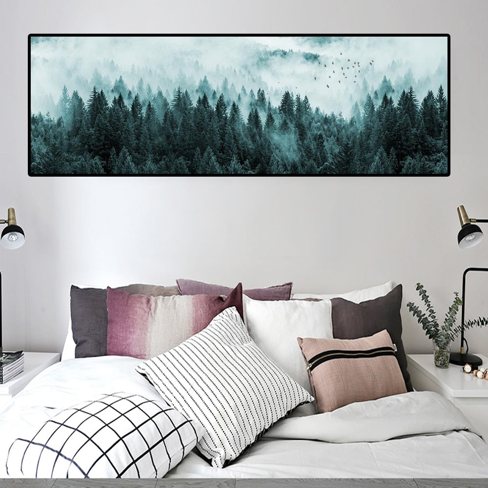 Foggy Pine Forest Landscape Canvas Art