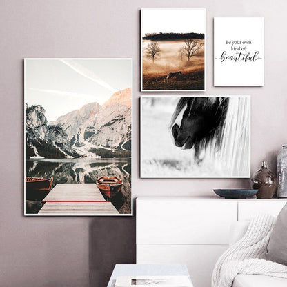 Mountain Scenery and Horse Canvas Art