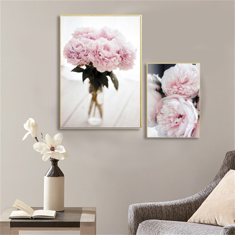 Pink Rose Peony Cherry Blossoms Canvas Art