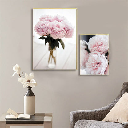 Pink Rose Peony Cherry Blossoms Canvas Art