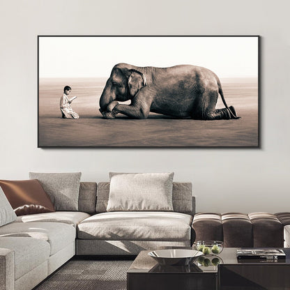 Child Lectures Elephant Wall Art Canvas