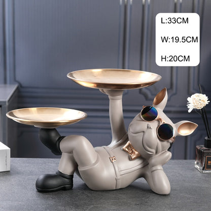 Lying Bulldog Double Tray Statue