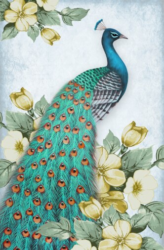 Peacock Flower Vase Oil Painting Canvas Art