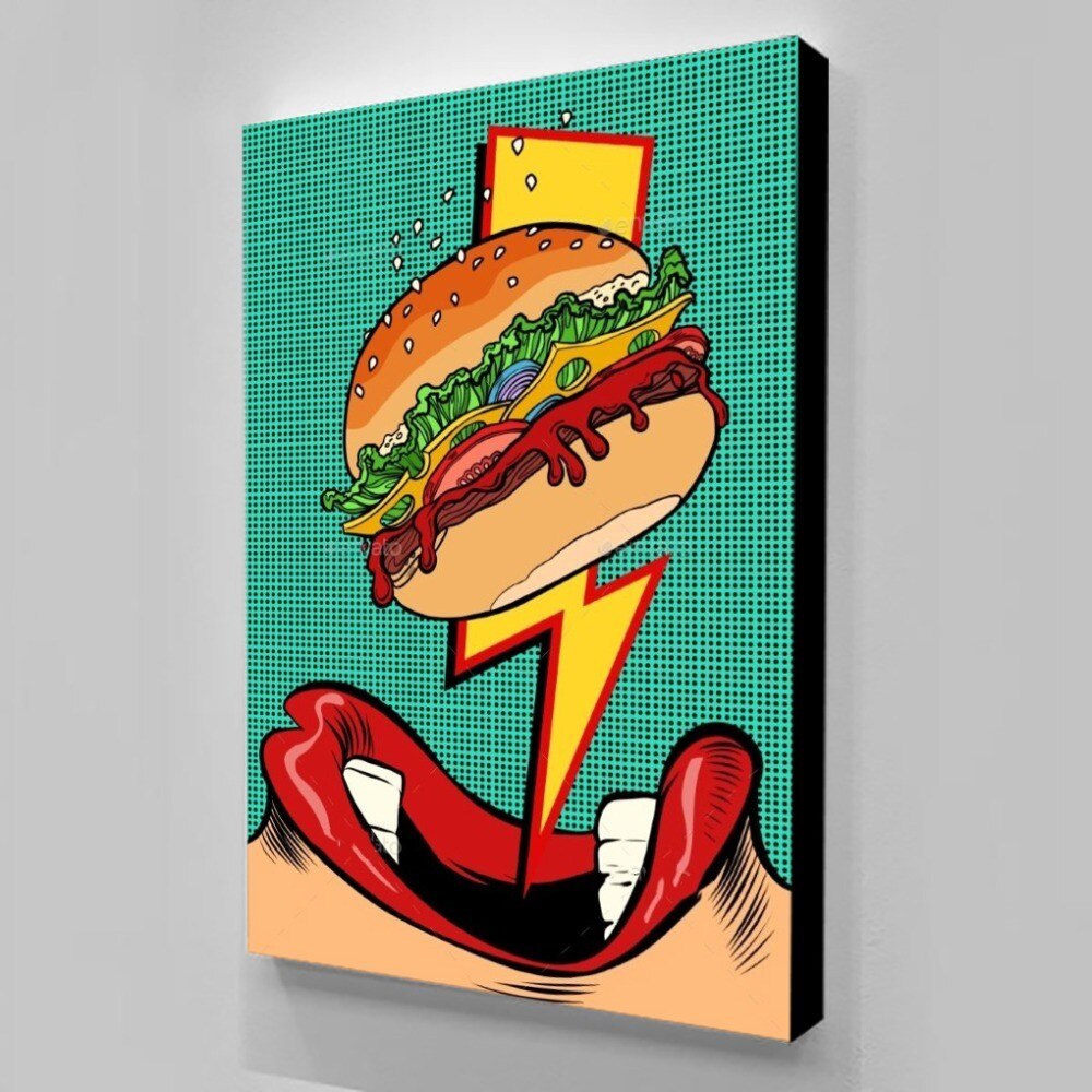 Eating Hamburger Pop Art Canvas