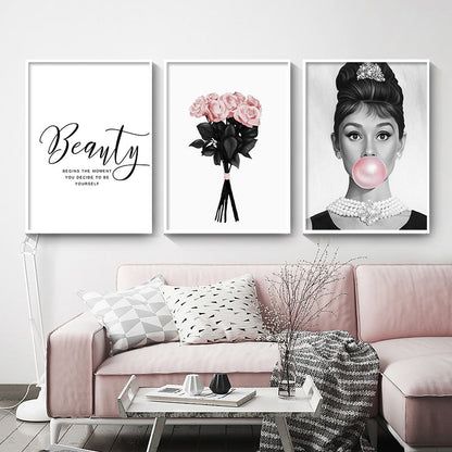 Black White Pop Audrey Hepburn Bubble Art Canvas