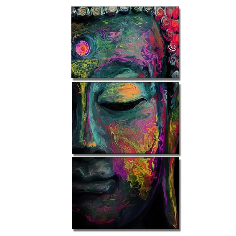 3 Panel Watercolor Buddha Canvas Wall Art Canvas