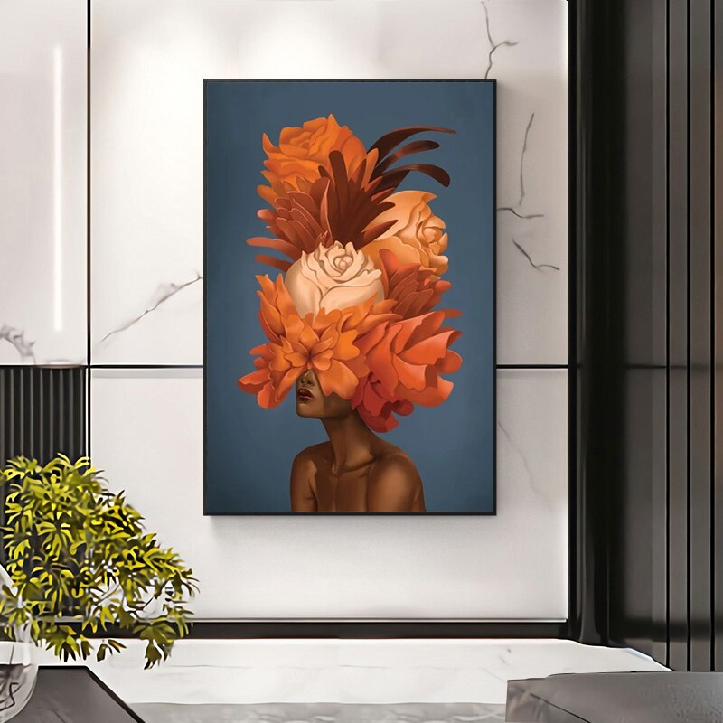 Sexy Black Woman Flower Canvas Art