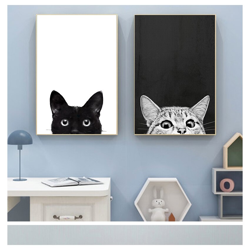 Black and White Kitty Cat Canvas Art