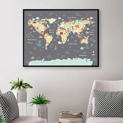 Sea Life Continents Animal World Canvas Art