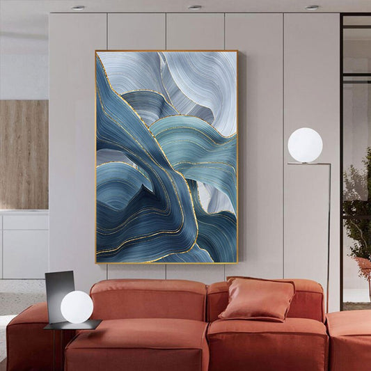 Golden Blue Annual Ring Abstract Canvas Art