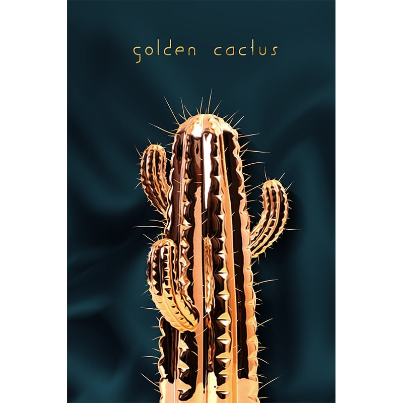 Golden Cactus Canvas Art