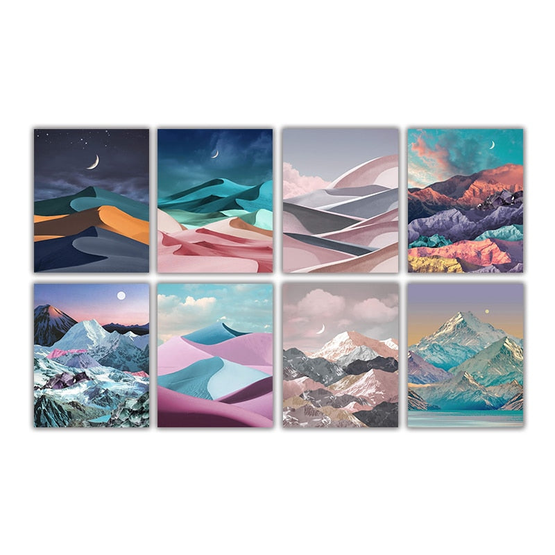 Crescent Moon Mountain Canvas Art