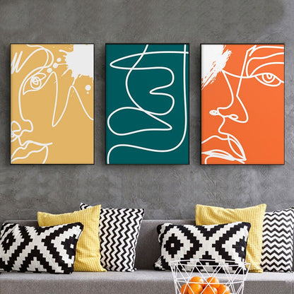 Abstract Colorful Human Face Lines Canvas Art