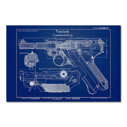 Gun Luger Pistol Patent Blueprint Canvas Art