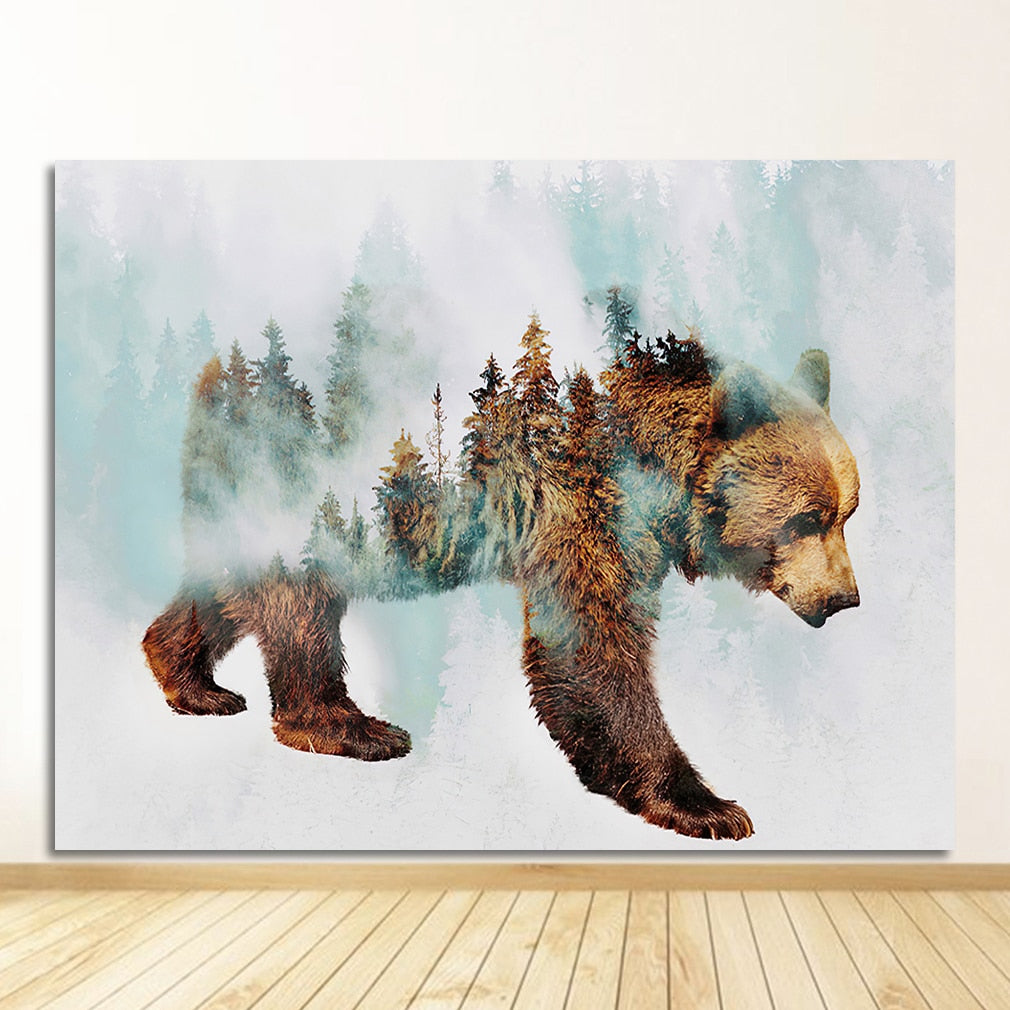 Forest Bear Fox Wolf Canvas Art