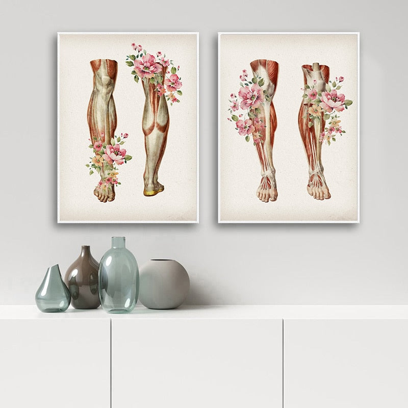 Floral Skeletal Muscle Anatomy Canvas Art