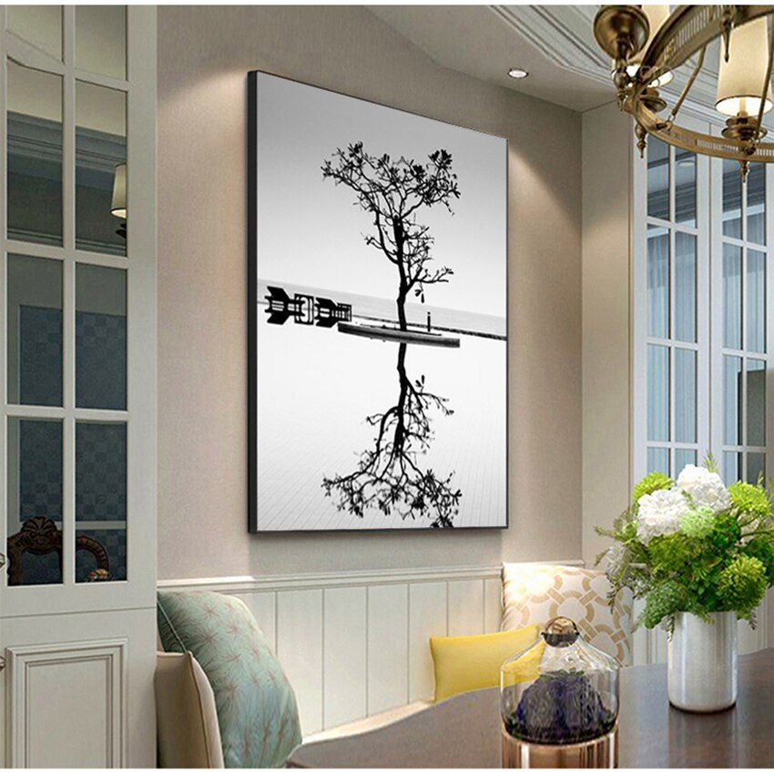 Black And White Tree Poster Minimalist Bridge Wall Art Canvas