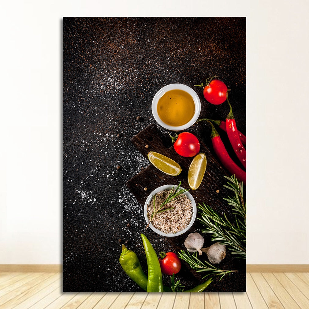 Kitchen Theme Mix Herb and Spices Canvas Art