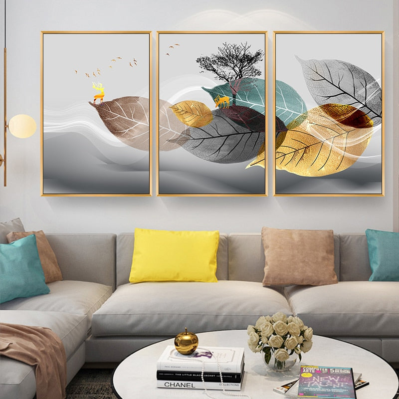 Nordic Abstract Leaf Canvas Art