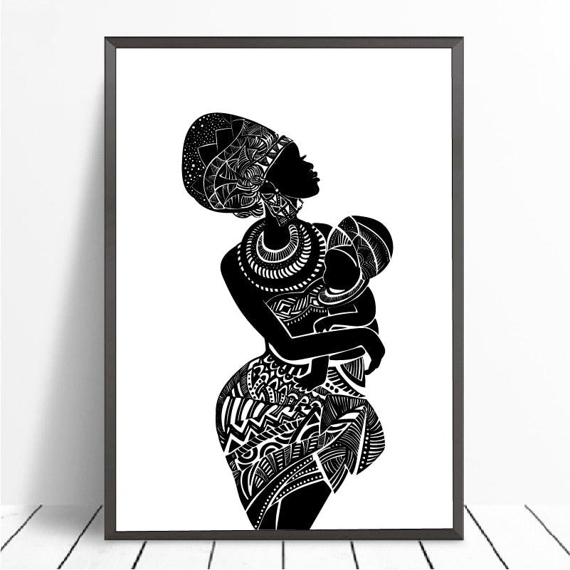 Black And White African Woman With Baby Canvas Art