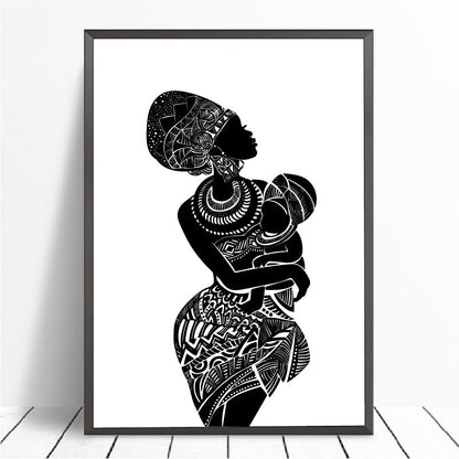 Black And White African Woman With Baby Canvas Art