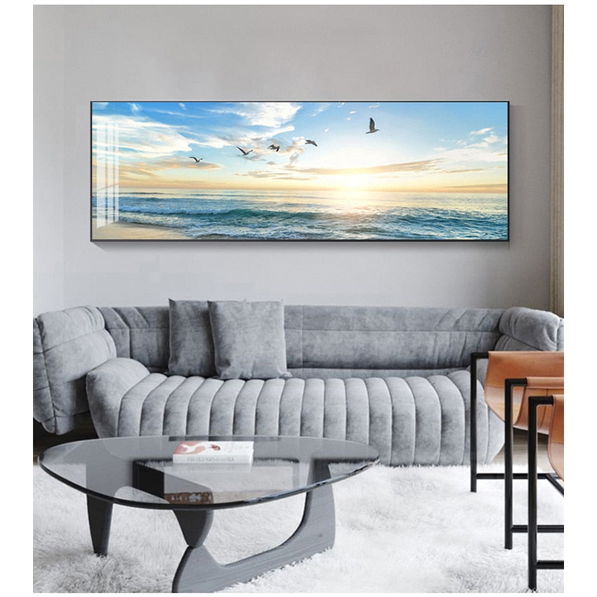 Panorama Sunsets Natural Sea Beach Landscape Canvas Art