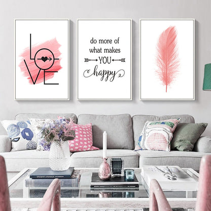 Pink Feathers Girl Room Canvas Art