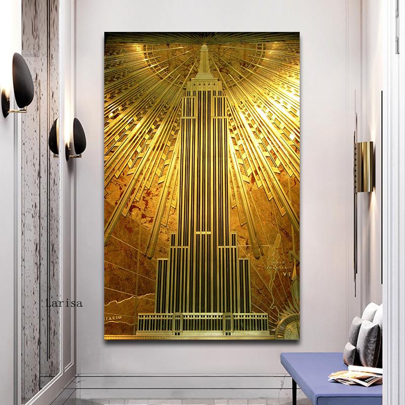 Golden The Empire State Building Canvas Art