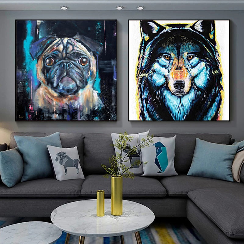 Colorful Wolf Cute Pug Canvas Art