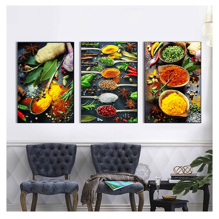 Kitchen Theme Mix Herb and Spices Canvas Art