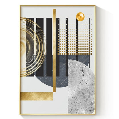 Golden Gray White Abstract Geometric Canvas Art