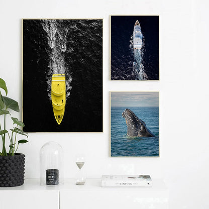 Deep Sea Whale Yacht Sea Canvas Art