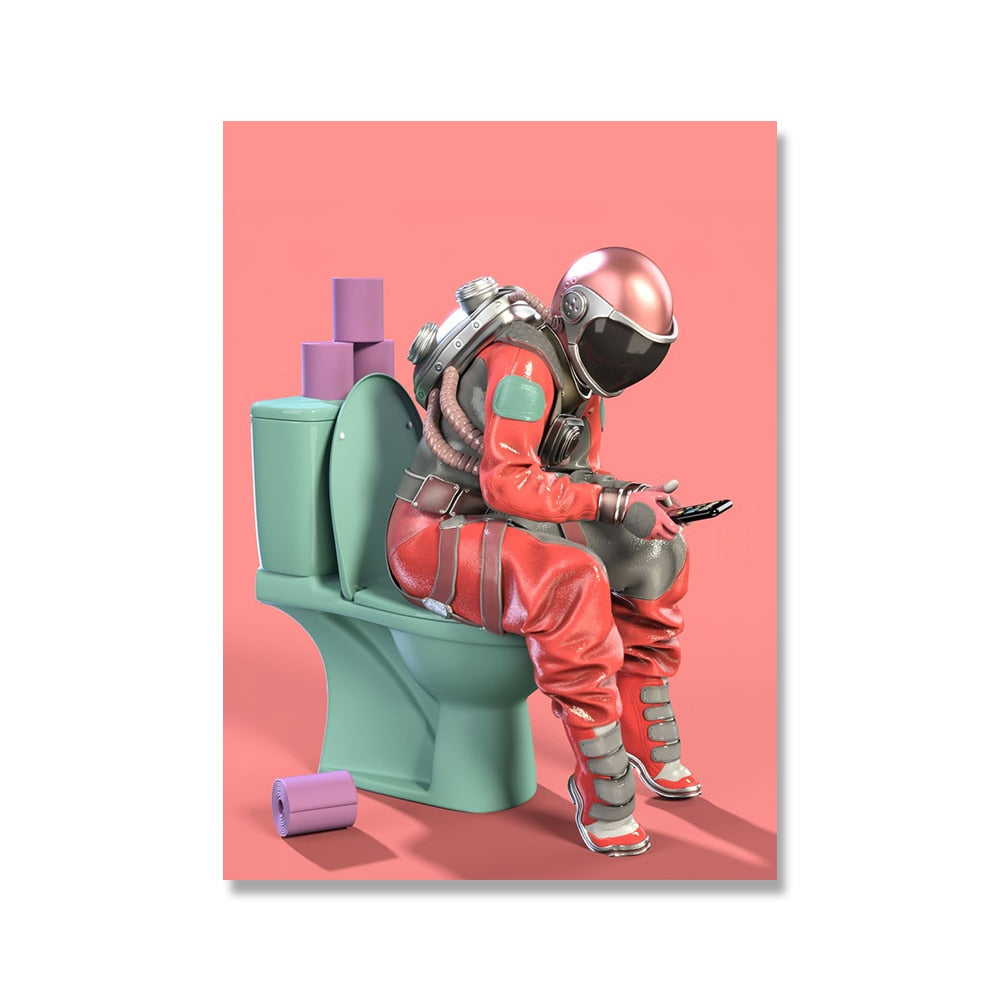 Astronaut in the Toilet Canvas Art