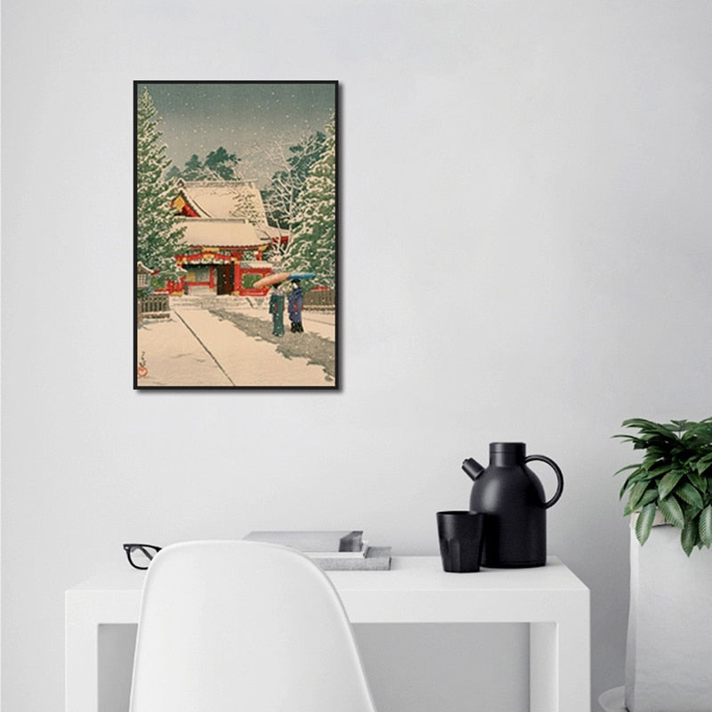 Chinese Temple Winter Canvas Art