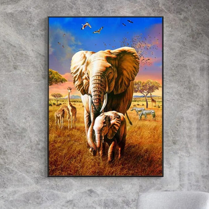 Elephant Giraffe African Savannah Wall Art Canvas