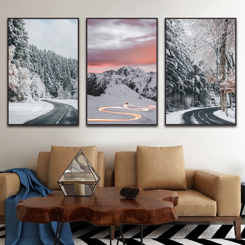 Highway Scenery In Snowy Day Canvas Art