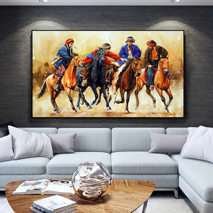 Four Travelers Riding Horses Wall Art Canvas