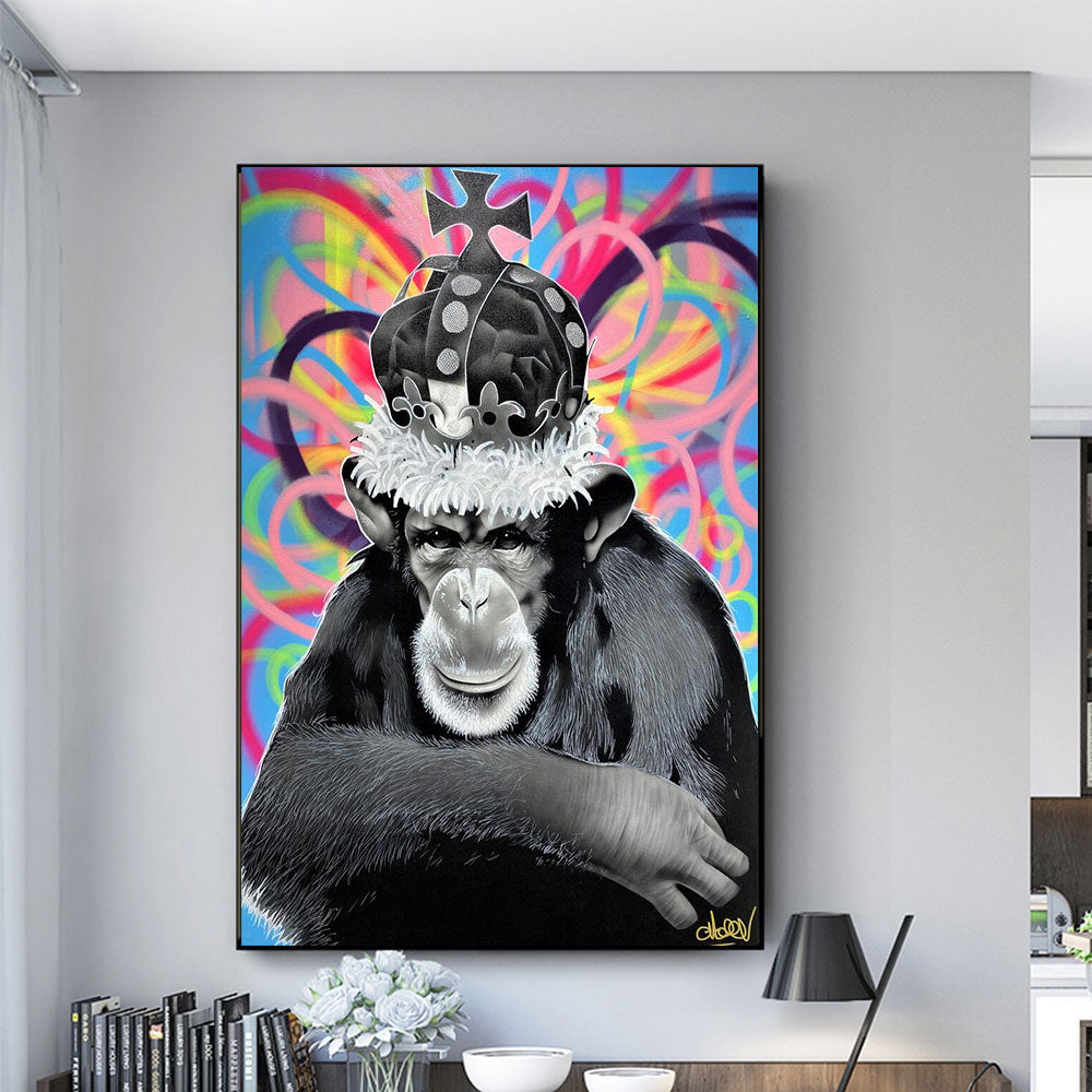 Graffiti Orangutan Wearing Crown Canvas Art