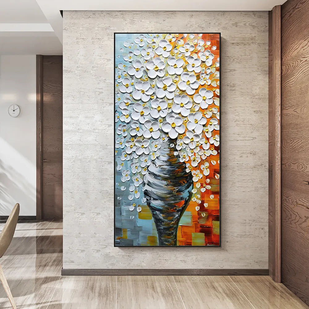 Abstract Vase 3D White Flower Wall Art Canvas