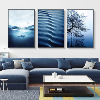 Blue Abstract Lake Canvas Art