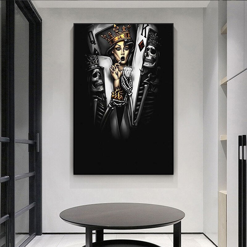 Skeleton King and Queen Poker Sexy Girl Canvas Art