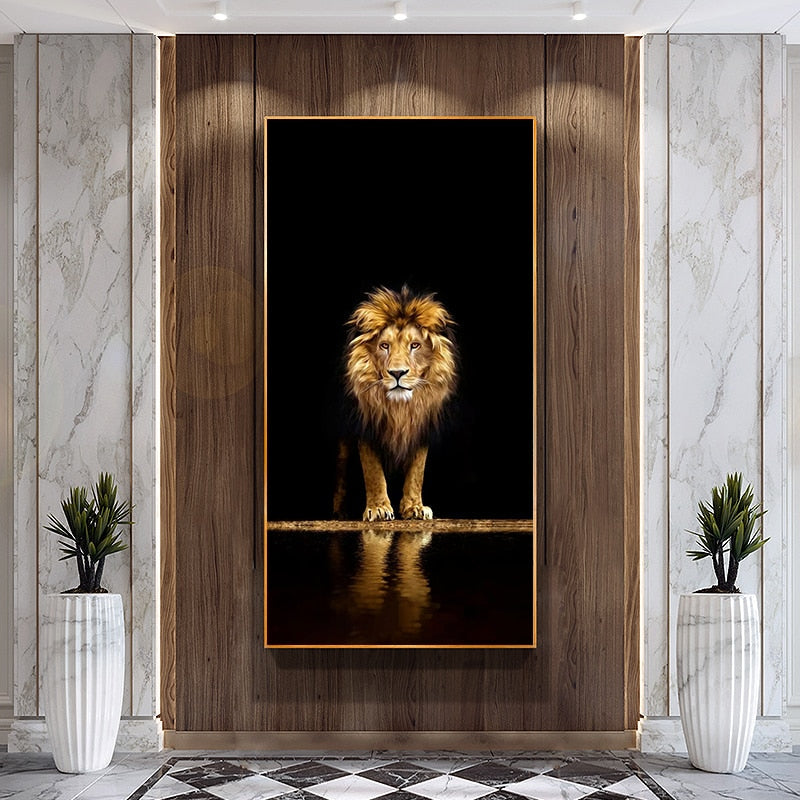 Golden Black Lion Canvas Art