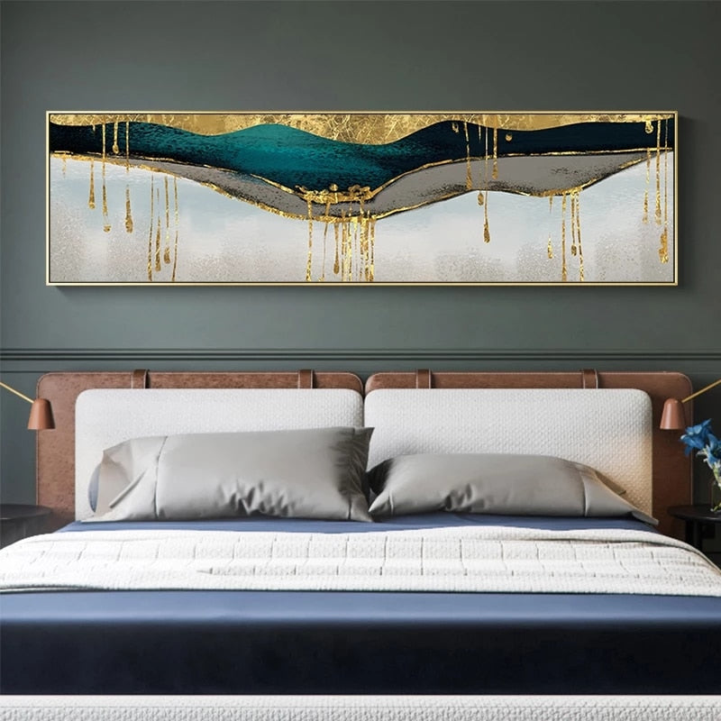 Abstract Green Blue Marble Gray Gold Canvas Art