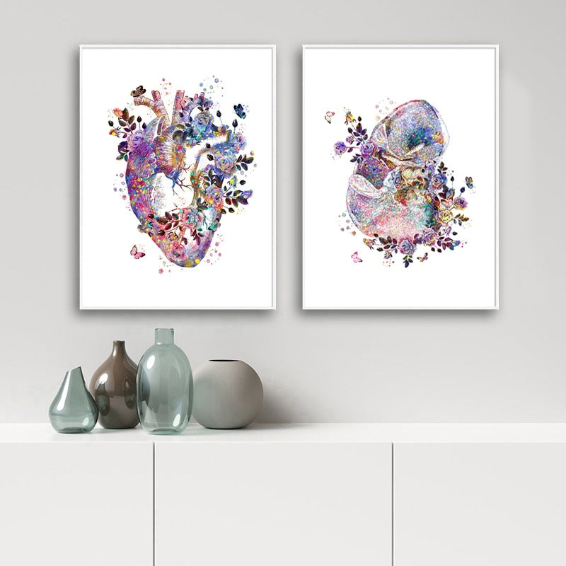 Colorful Flower Human Body Anatomy Canvas Art