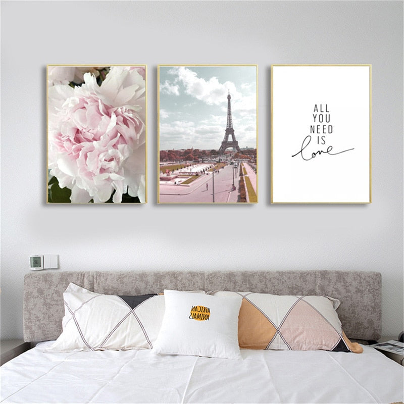 Pink Paris Floral Canvas Art