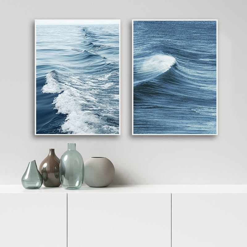 Blue Ocean Sea Wave Landscape Canvas Art